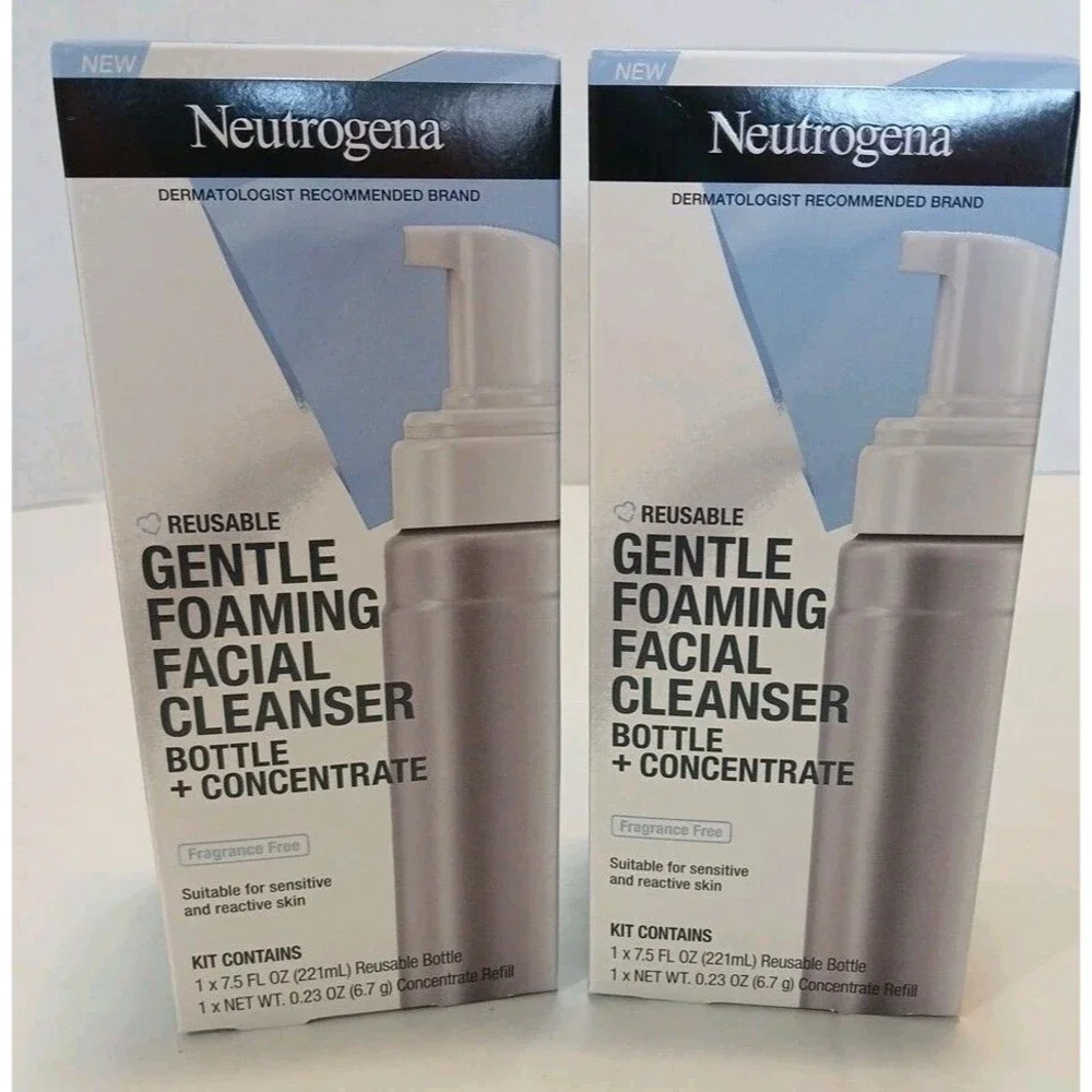 2-Neutrogena Reusable Gentle Foaming Facial Wash Cleanser Bottle Concentrate KIT